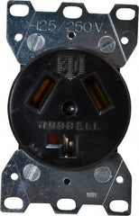 Hubbell Wiring Device-Kellems - 125/250 VAC, 30 Amp, 10-30R NEMA Configuration, Black/White, Industrial Grade, Self Grounding Single Receptacle - 1 Phase, 3 Poles, 3 Wire, Flush Mount - Industrial Tool & Supply