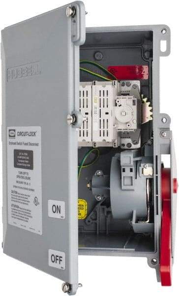 Hubbell Wiring Device-Kellems - 600VAC, 3 Pole, 4X, Enclosed Fused Cam & Disconnect Switch - 11.46 Inch Wide x 15.03 Inch High x 7.27 Inch Deep - Industrial Tool & Supply