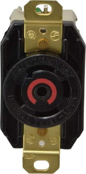Hubbell Wiring Device-Kellems - 277/480 VAC, 30 Amp, L22-30R NEMA, Self Grounding Receptacle - 4 Poles, 5 Wire, Female End, Black - Industrial Tool & Supply