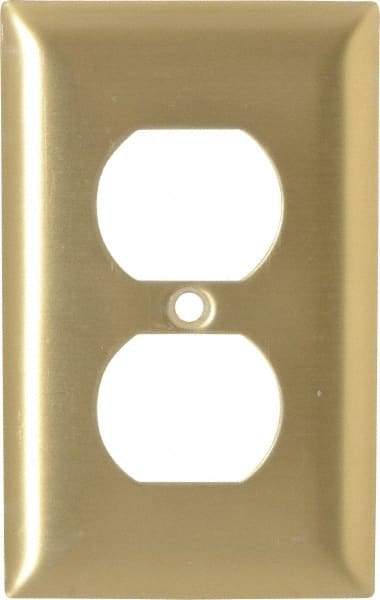 Hubbell Wiring Device-Kellems - 1 Gang, 4-1/2 Inch Long x 2.78 Inch Wide, Standard Outlet Wall Plate - Duplex Outlet, Brass, Brass - Industrial Tool & Supply