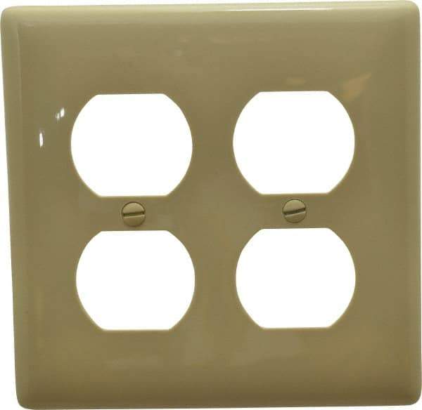Hubbell Wiring Device-Kellems - 2 Gang, 4-1/2 Inch Long x 4.6 Inch Wide, Standard Outlet Wall Plate - Duplex Outlet, Ivory, Nylon - Industrial Tool & Supply