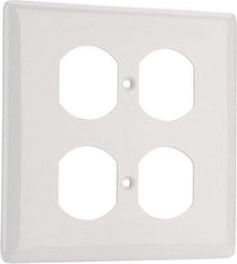 Hubbell Wiring Device-Kellems - 2 Gang, 4-1/2 Inch Long x 4.6 Inch Wide, Standard Outlet Wall Plate - Duplex Outlet, White, Nylon - Industrial Tool & Supply