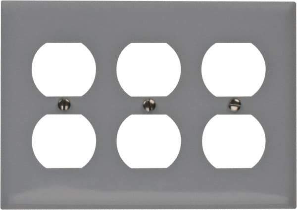 Hubbell Wiring Device-Kellems - 3 Gang, Outlet Wall Plate - Duplex Outlet, Metallic, Stainless Steel - Industrial Tool & Supply