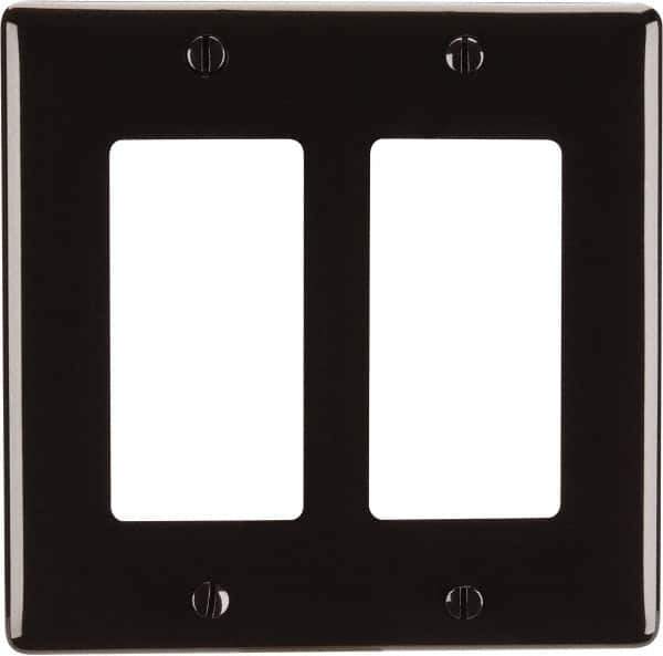 Hubbell Wiring Device-Kellems - 2 Gang, 4-1/2 Inch Long x 4.6 Inch Wide, Standard Outlet Wall Plate - GFCI/Surge Receptacle, Brown, Nylon - Industrial Tool & Supply