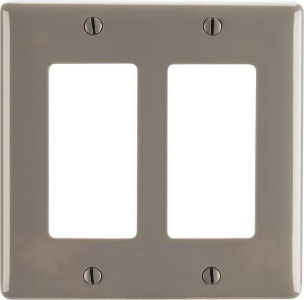 Hubbell Wiring Device-Kellems - 2 Gang, 4-1/2 Inch Long x 4.6 Inch Wide, Standard Outlet Wall Plate - GFCI/Surge Receptacle, Gray, Nylon - Industrial Tool & Supply