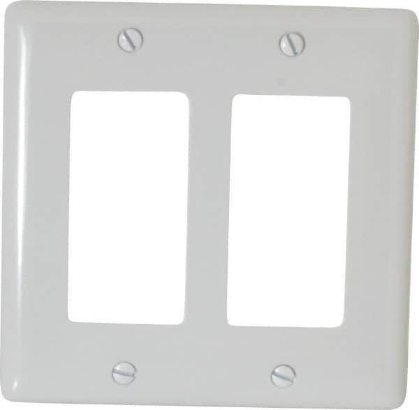 Hubbell Wiring Device-Kellems - 2 Gang, 4-1/2 Inch Long x 4.6 Inch Wide, Standard Outlet Wall Plate - GFCI/Surge Receptacle, White, Nylon - Industrial Tool & Supply