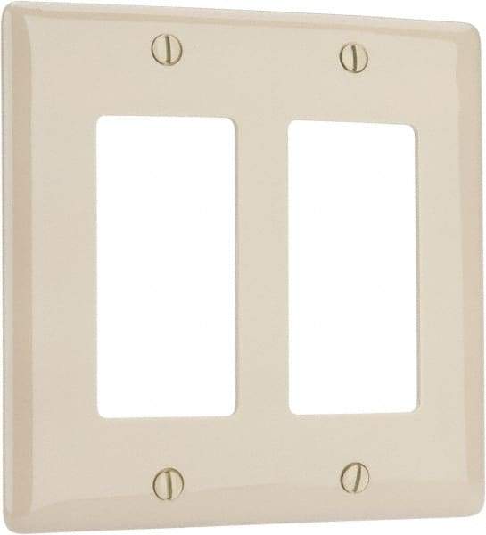 Hubbell Wiring Device-Kellems - 2 Gang, 4-1/2 Inch Long x 4.6 Inch Wide, Standard Outlet Wall Plate - GFCI/Surge Receptacle, Ivory, Nylon - Industrial Tool & Supply