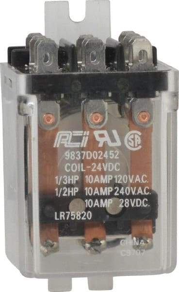 ACI - 11 Pins, Square Electromechanical Blade General Purpose Relay - 10 Amp at 240 VAC, 3PDT, 24 VDC - Industrial Tool & Supply