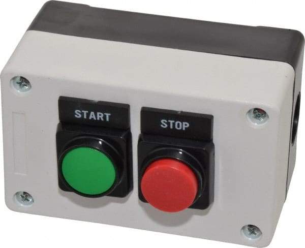ACI - 2 Operator, Flush Pushbutton Control Station - Start-Stop (Legend), 1NO/1NC Contact - Industrial Tool & Supply
