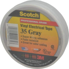 3M - 3/4" x 66', Gray Vinyl Electrical Tape - Series 35, 7 mil Thick, 1,250 V/mil Dielectric Strength, 17 Lb./Inch Tensile Strength - Industrial Tool & Supply