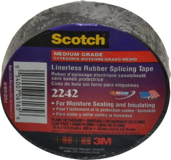 3M - 3/4" x 15', Black Rubber Electrical Tape - Series 2242, 30 mil Thick, 750 V/mil Dielectric Strength, 7.5 Lb./Inch Tensile Strength - Industrial Tool & Supply