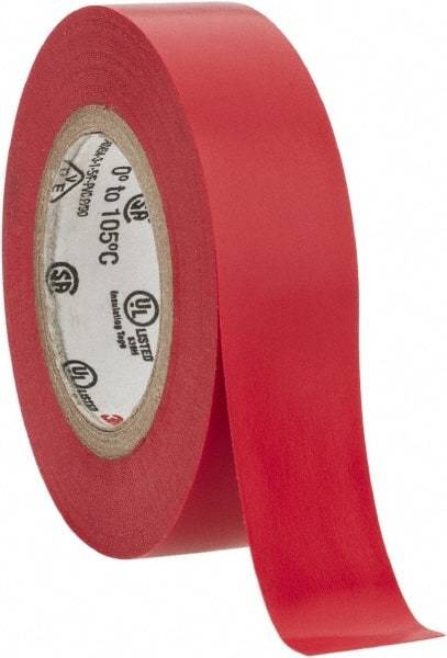 3M - 1/2" x 20', Red Vinyl Electrical Tape - Series 35, 7 mil Thick, 1,250 V/mil Dielectric Strength, 17 Lb./Inch Tensile Strength - Industrial Tool & Supply