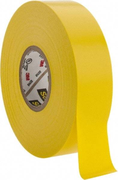 3M - 3/4" x 66', Yellow Vinyl Electrical Tape - Series 35, 7 mil Thick, 1,250 V/mil Dielectric Strength, 17 Lb./Inch Tensile Strength - Industrial Tool & Supply