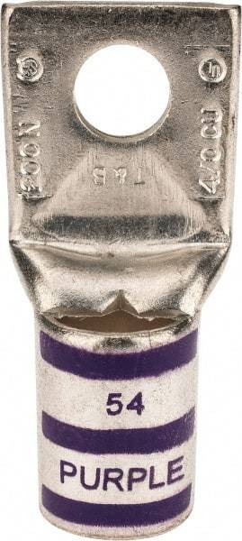 Thomas & Betts - 4/0 AWG Noninsulated Compression Connection Square Ring Terminal - 3/8" Stud, 2.18" OAL x 1.03" Wide, Tin Plated Copper Contact - Industrial Tool & Supply