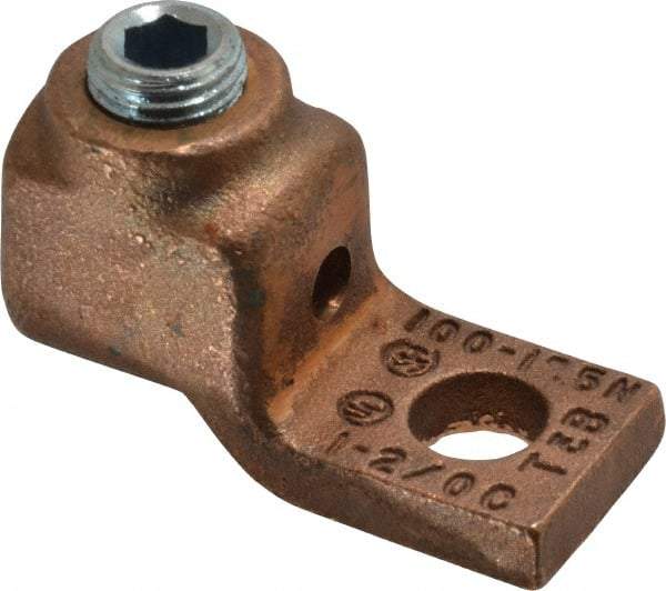 Thomas & Betts - 1-2/0 AWG Noninsulated Compression Connection Square Ring Terminal - 3/8" Stud, 1-15/16" OAL x 13/16" Wide, Copper Contact - Industrial Tool & Supply