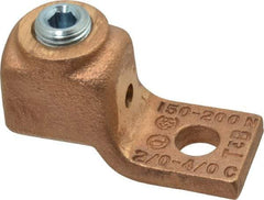 Thomas & Betts - 2/0-4/0 AWG Noninsulated Compression Connection Square Ring Terminal - 3/8" Stud, 2-3/8" OAL x 1" Wide, Copper Contact - Industrial Tool & Supply
