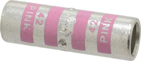 Thomas & Betts - 1/0 AWG Compatible, Noninsulated, Crimp-On Butt Splice Terminal - 2 Wire Entries, Copper Contacts, Tin Contact Plating, 1.63" OAL, Pink - Industrial Tool & Supply