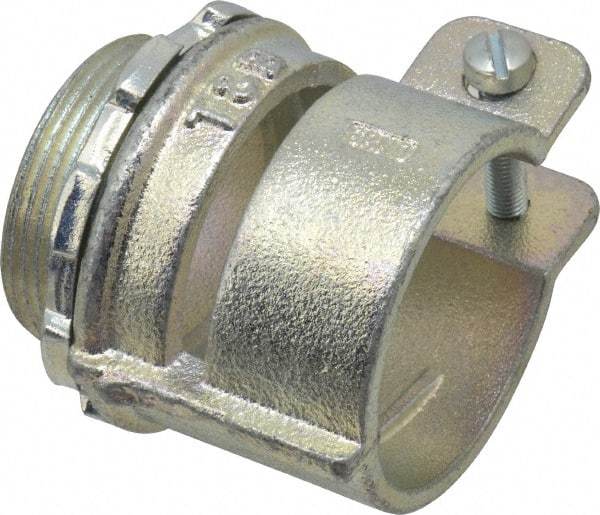 Thomas & Betts - 1-1/2" Trade, Malleable Iron Squeeze Clamp Straight FMC Conduit Connector - Noninsulated - Industrial Tool & Supply