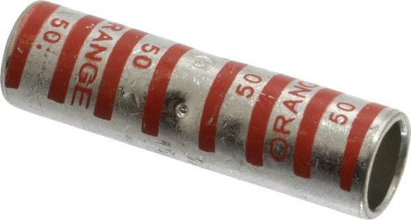 Thomas & Betts - 3/0 AWG Compatible, Noninsulated, Crimp-On Butt Splice Terminal - 2 Wire Entries, Copper Contacts, Tin Contact Plating, 2-1/4" OAL, Orange - Industrial Tool & Supply