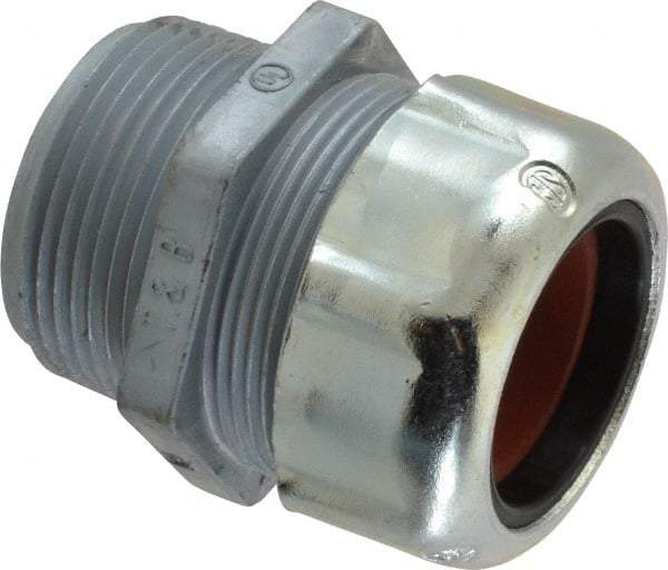 Thomas & Betts - 0.88 to 1.065" Cable Capacity, Liquidtight, Straight Strain Relief Cord Grip - 1-1/4 NPT Thread, 2-5/32" Long, Zinc - Industrial Tool & Supply