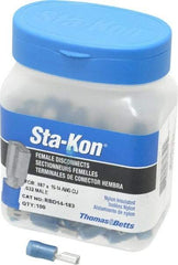 Thomas & Betts - 16 to 14 AWG, Nylon, Fully Insulated, Female Wire Disconnect - 3/16 Inch Wide Tab, Blue, CSA Certified, RoHS Compliant, UL 94 V-2, UL File E66716, UL Listed - Industrial Tool & Supply