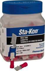 Thomas & Betts - 22 to 18 AWG, Vinyl, Fully Insulated, Male Wire Disconnect - 1/4 Inch Wide Tab, Red, CSA Certified, RoHS Compliant, UL 94 V-0, UL File E66716, UL Listed - Industrial Tool & Supply
