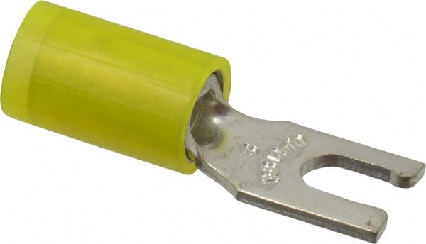 Thomas & Betts - #6 Stud, 12 to 10 AWG Compatible, Partially Insulated, Crimp Connection, Locking Fork Terminal - Industrial Tool & Supply