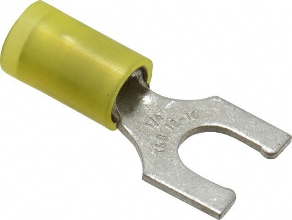 Thomas & Betts - 1/4" Stud, 12 to 10 AWG Compatible, Partially Insulated, Crimp Connection, Locking Fork Terminal - Industrial Tool & Supply
