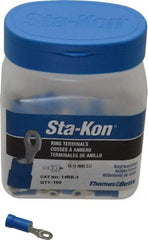 Thomas & Betts - 18-14 AWG Partially Insulated Crimp Connection D Shaped Ring Terminal - #4 Stud, 0.94" OAL x 1/4" Wide, Tin Plated Copper Contact - Industrial Tool & Supply