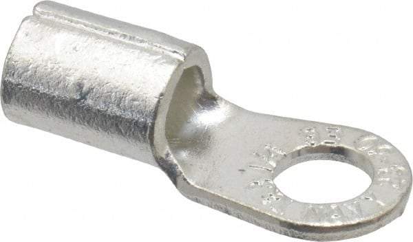 Thomas & Betts - 6 AWG Noninsulated Crimp Connection Circular Ring Terminal - 1/4" Stud, 1.13" OAL x 0.48" Wide, Tin Plated Copper Contact - Industrial Tool & Supply