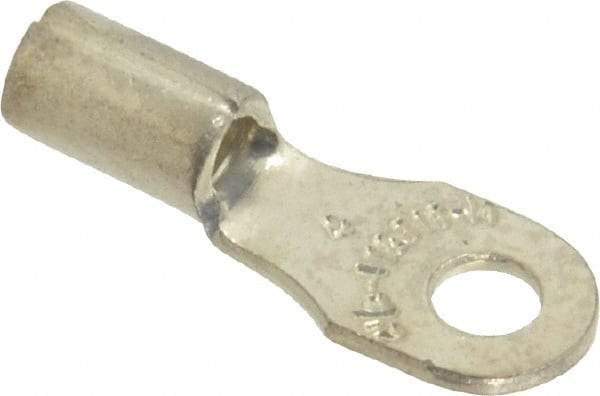 Thomas & Betts - 18-14 AWG Noninsulated Crimp Connection D Shaped Ring Terminal - #4 Stud, 0.72" OAL x 1/4" Wide, Tin Plated Copper Contact - Industrial Tool & Supply