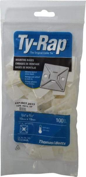 Thomas & Betts - Natural (Color), Nylon, Four Way Cable Tie Mounting Base - 19.05mm Long x 19.05mm Wide Adhesive Back, Screw Size 8 - Industrial Tool & Supply