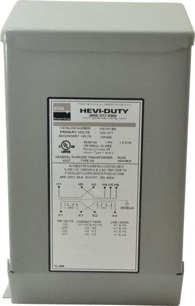 Sola/Hevi-Duty - 1 Phase, 120/208/240/277 Volt Input, 120/240 Volt Output, 60 Hz, 1 kVA, General Purpose Transformer - 4, 12, 3R, 4X NEMA Rating, 239°F Temp Rise, 6 Inch Wide x 5 Inch Deep x 10 Inch High, Indoor, Outdoor, Wall Mount - Industrial Tool & Supply