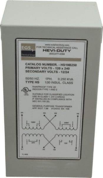 Sola/Hevi-Duty - 120/240 Input Volt, 12/24 Output Volt, 60 Hz, Buck Boost Transformer - 1 Phase, 4 Inch Wide x 4 Inch Deep, cULus Listed E77014 - Industrial Tool & Supply