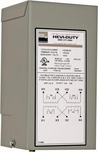Sola/Hevi-Duty - 120/240 Input Volt, 16/32 Output Volt, 60 Hz, Buck Boost Transformer - 1 Phase, 4 Inch Wide x 4 Inch Deep x 8 Inch High, cULus Listed E77014 - Industrial Tool & Supply