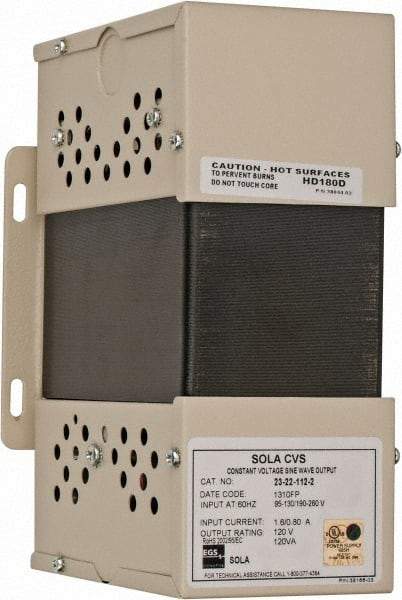 Sola/Hevi-Duty - 240 Volt Max Input, 120 VA, Hardwired Power Conditioner - 120 Volt Output, 4 Inch Wide x 8 Inch High x 5 Inch Deep - Industrial Tool & Supply