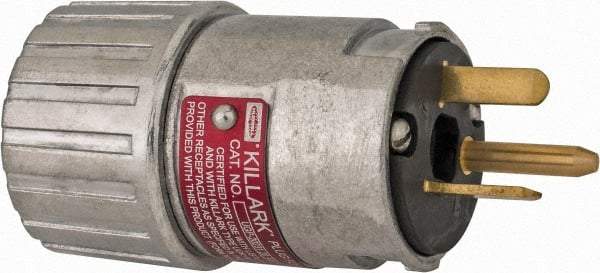 Hubbell Killark - 125 VAC, 20 Amp, 5-20R NEMA, Straight, Self Grounding, Industrial Grade Plug - 2 Pole, 3 Wire, 1 Phase, 1 hp, Aluminum, Silver - Industrial Tool & Supply