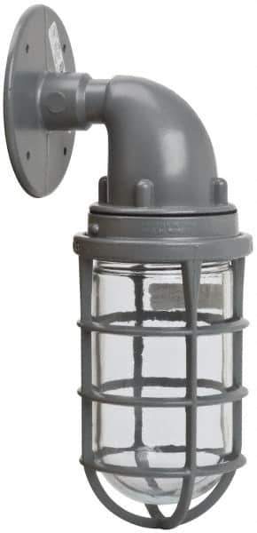 Hubbell Killark - 150 Watt, 2,800 Lumen, 120-240 Volt, Incandescent Wall Pack Light Fixture - Glass Lens, Aluminum Housing, Gray, Wall Mount, 4-5/8" Deep x 7-5/8" High x 4-1/4" Wide - Industrial Tool & Supply