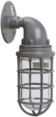 Hubbell Killark - 150 Watt, 2,800 Lumen, 120-240 Volt, Incandescent Wall Pack Light Fixture - Glass Lens, Aluminum Housing, Gray, Wall Mount, 4-5/8" Deep x 7-5/8" High x 4-1/4" Wide - Industrial Tool & Supply