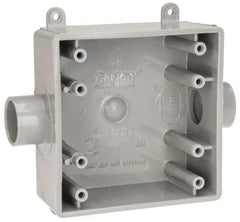 Thomas & Betts - 2 Gang, (2) 3/4" Knockouts, PVC Square Switch Box - 4.62" Overall Height x 4.62" Overall Width x 1.98" Overall Depth, Weather Resistant - Industrial Tool & Supply