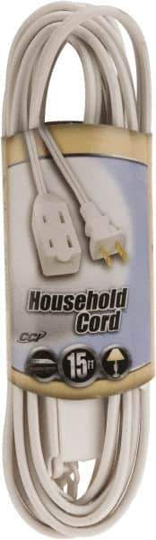 Southwire - 15', 16/2 Gauge/Conductors, White Indoor Extension Cord - 1 Receptacle, 13 Amps, 125 VAC, UL SPT-2, NEMA 1-15P, 1-15R x 3 - Industrial Tool & Supply