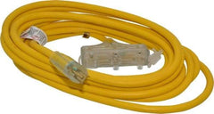 Southwire - 25', 12/3 Gauge/Conductors, Yellow Indoor & Outdoor Extension Cord - 1 Receptacle, 15 Amps, 125 VAC, UL SJTW-A, NEMA 5-15P, 5-15R x 3 - Industrial Tool & Supply