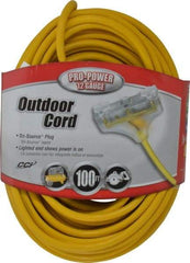 Southwire - 100', 12/3 Gauge/Conductors, Yellow Indoor & Outdoor Extension Cord - 1 Receptacle, 15 Amps, 125 VAC, UL SJTW-A, NEMA 5-15P, 5-15R x 3 - Industrial Tool & Supply