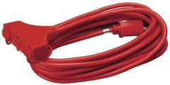 Southwire - 25', 14/3 Gauge/Conductors, Red Indoor & Outdoor Extension Cord - 1 Receptacle, 15 Amps, 125 VAC, UL SJTW-A, NEMA 5-15P, 5-15R x 3 - Industrial Tool & Supply