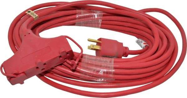 Southwire - 50', 14/3 Gauge/Conductors, Red Indoor & Outdoor Extension Cord - 1 Receptacle, 15 Amps, 125 VAC, UL SJTW-A, NEMA 5-15P, 5-15R x 3 - Industrial Tool & Supply