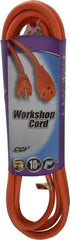 Southwire - 10', 16/3 Gauge/Conductors, Orange Indoor & Outdoor Extension Cord - 1 Receptacle, 13 Amps, 125 VAC, UL SJTW, NEMA 5-15P, 5-15R - Industrial Tool & Supply