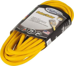 Southwire - 25', 14/3 Gauge/Conductors, Yellow Outdoor Extension Cord - 1 Receptacle, 15 Amps, 125 VAC, UL SJEOOW, NEMA 5-15P, 5-15R - Industrial Tool & Supply