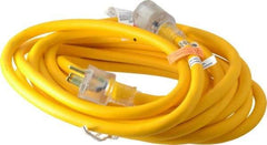 Southwire - 25', 14/3 Gauge/Conductors, Yellow Outdoor Extension Cord - 1 Receptacle, 15 Amps, 125 VAC, UL SEOOW, NEMA 5-15P, 5-15R - Industrial Tool & Supply