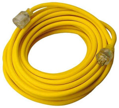 Southwire - 50', 14/3 Gauge/Conductors, Yellow Outdoor Extension Cord - 1 Receptacle, 15 Amps, 125 VAC, UL SEOOW, NEMA 5-15P, 5-15R - Industrial Tool & Supply