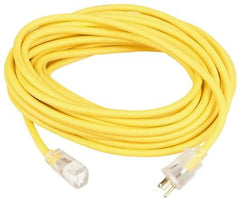 Southwire - 100', 10/3 Gauge/Conductors, Yellow Outdoor Extension Cord - 1 Receptacle, 15 Amps, 125 VAC, UL SJEOOW, NEMA 5-15P, 5-15R - Industrial Tool & Supply